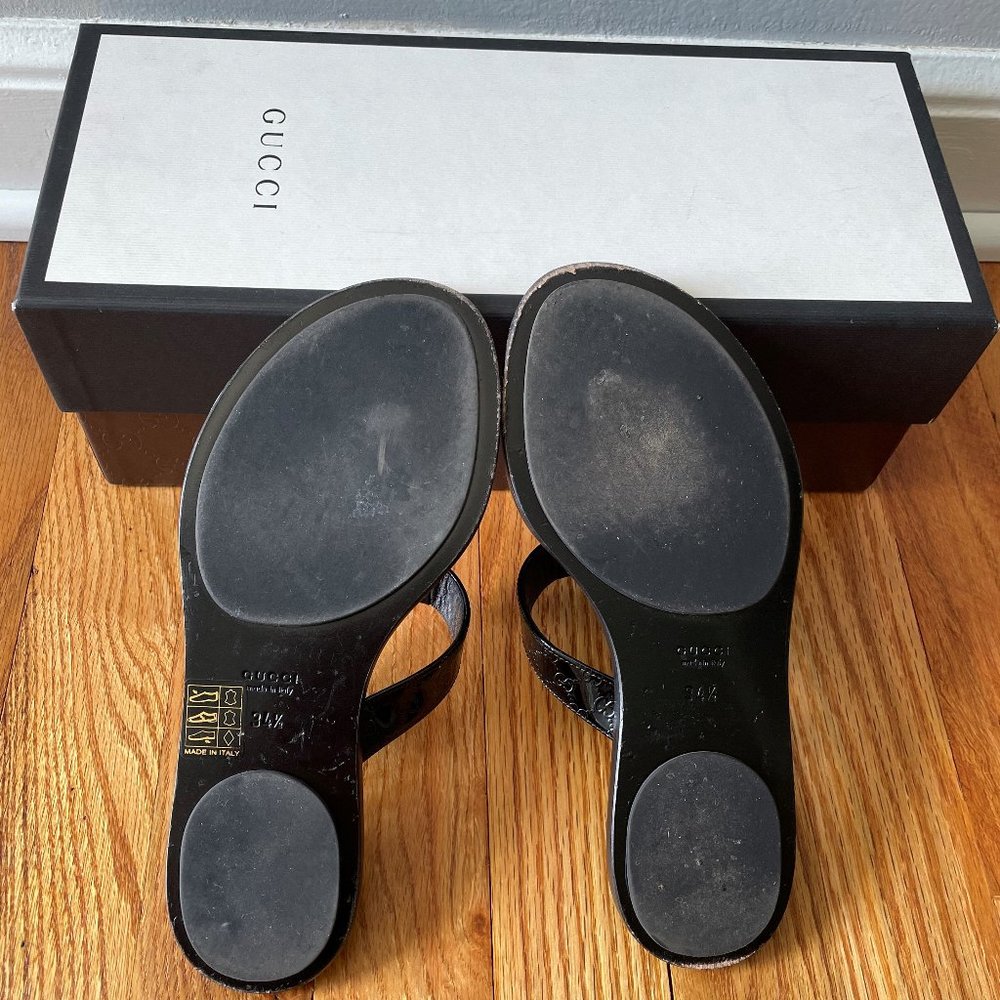Gucci Black Vernice Crystal Thong Sandal Size 34.5 - Picture 9 of 11